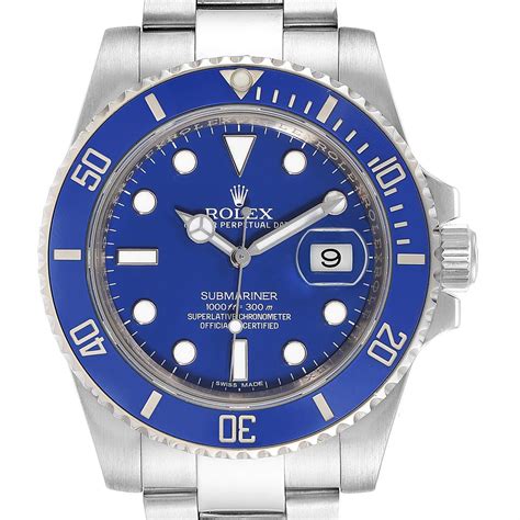 white gold rolex submariner|white gold submariner blue bezel.